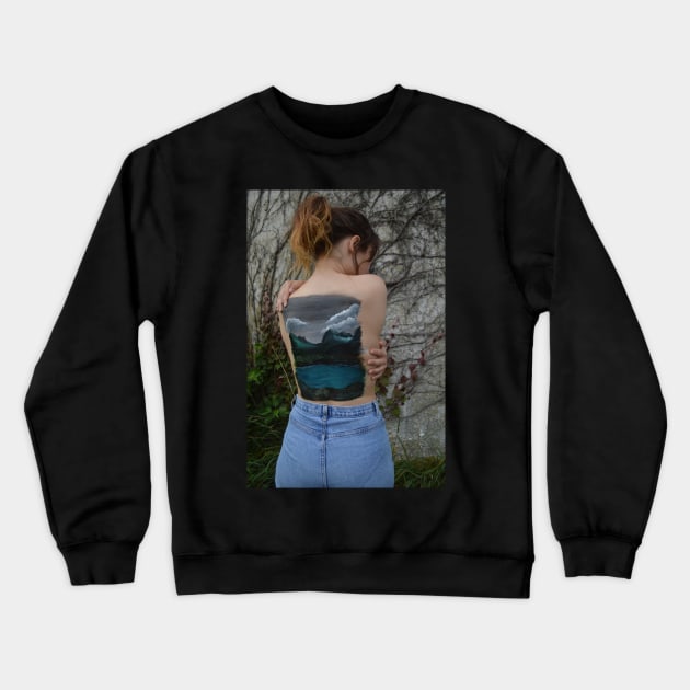 A Painting on Justine's back Crewneck Sweatshirt by sparklyclarke